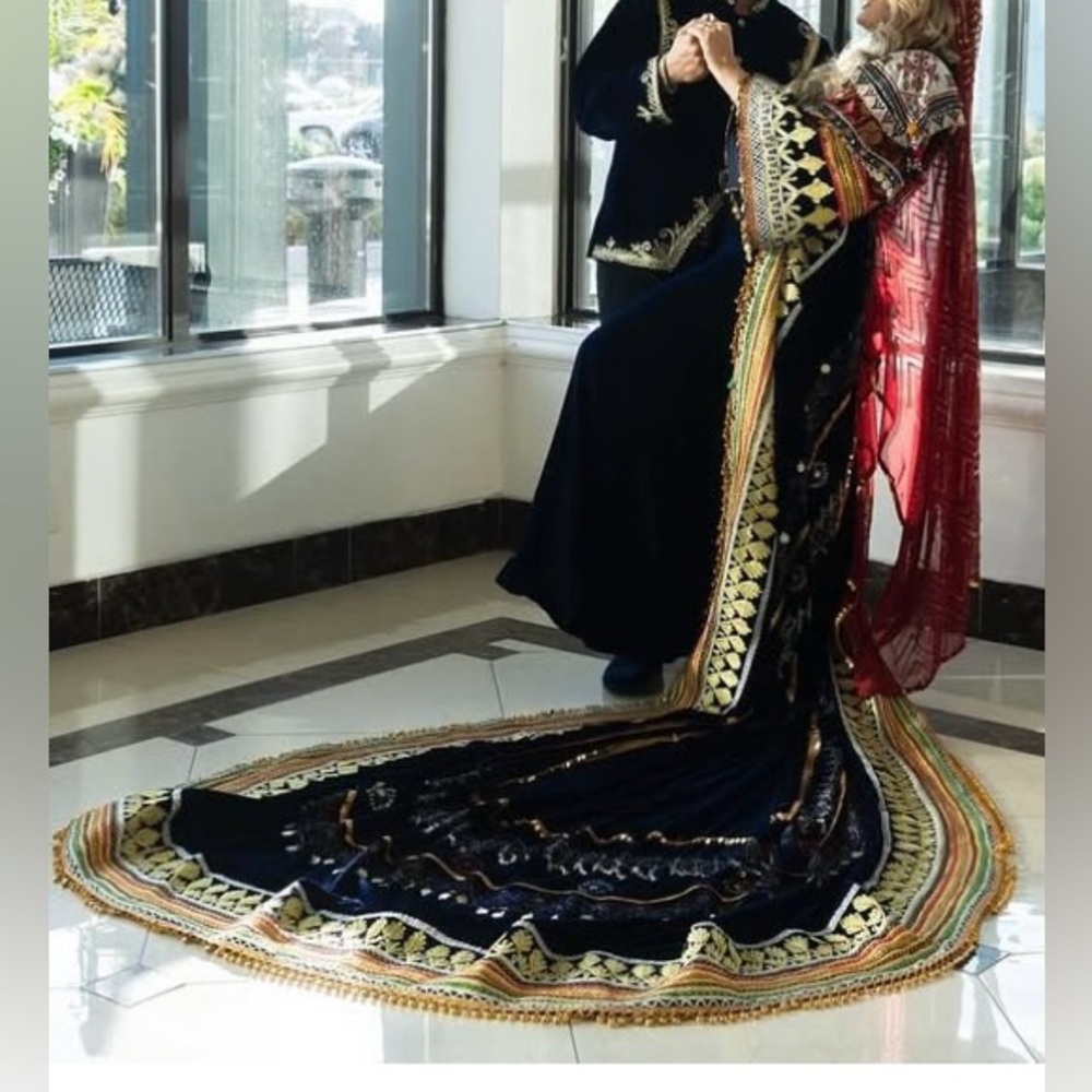 Elegant Multicolor Embroidered Dress Afghan Henna Night Bridal Dress - Picture 5 of 15